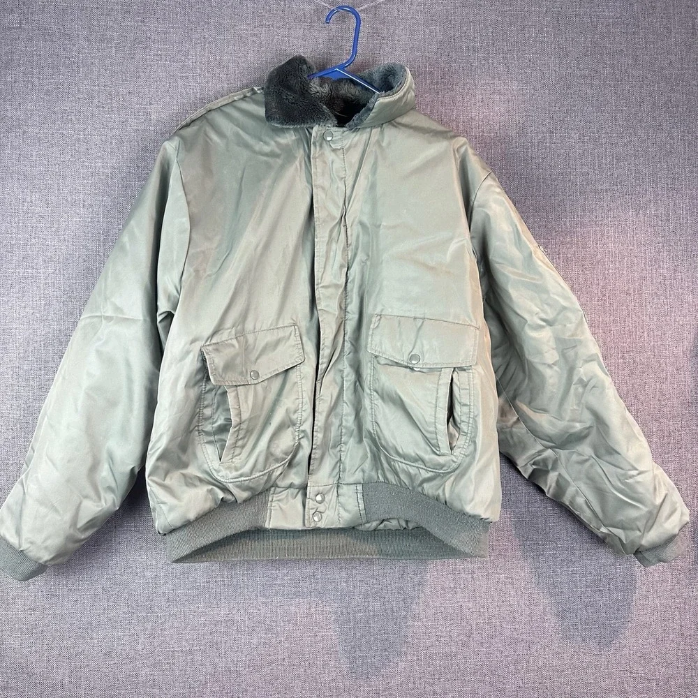 Vintage Olive Green‎ Bomber Jacket with Faux Fur Collar Military Style